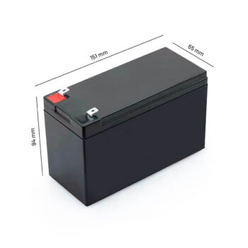 12V Lithium batteri - i kasse med dimensionerne vist