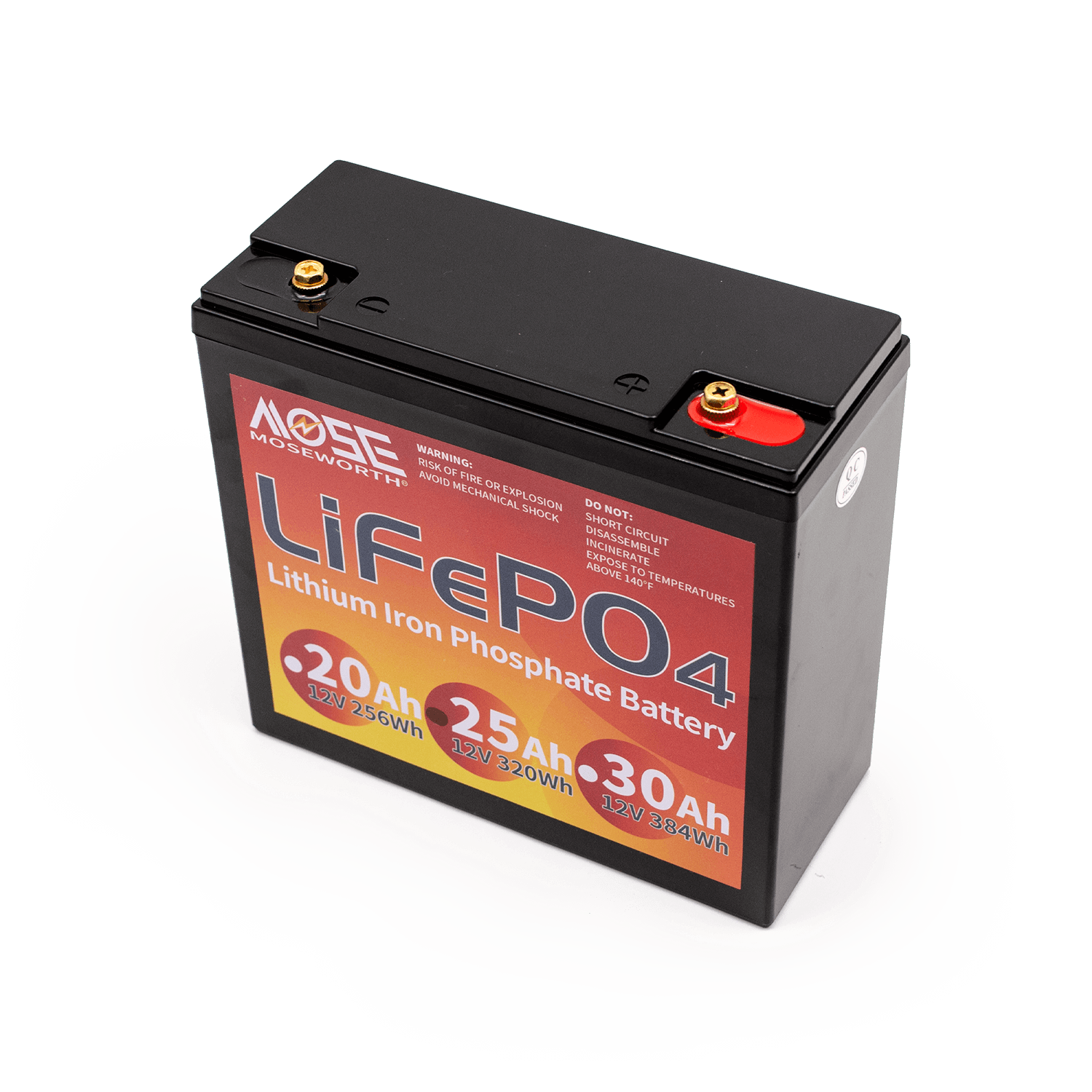 LiFePo4 12v 25Ah batteri set forfra